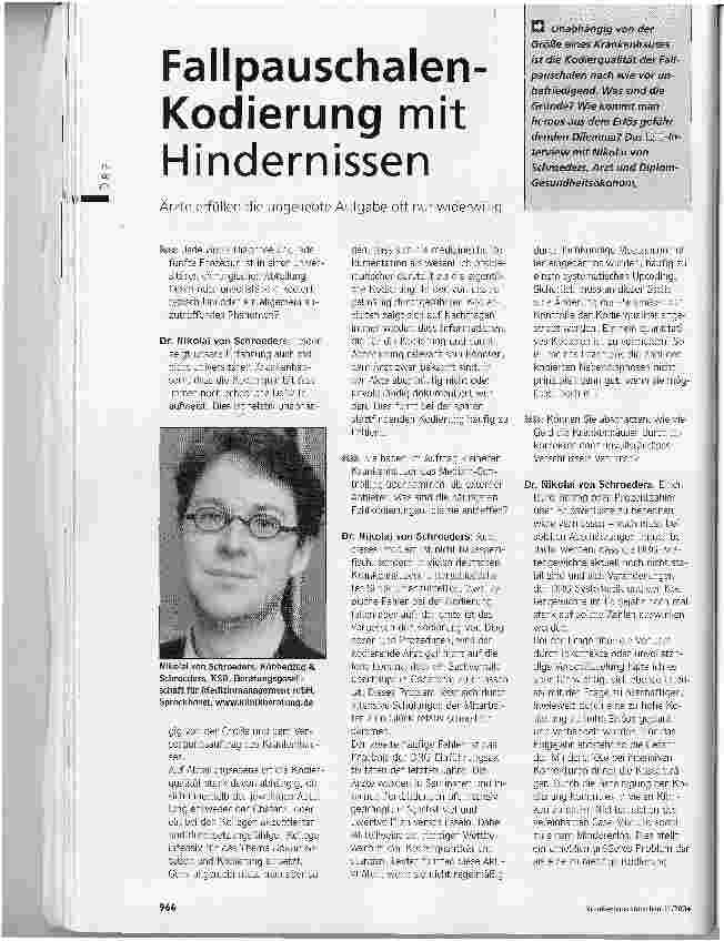 Vorschauseite 1: Fallpauschalenkodierung mit HindernissenÄrzte erfüllen die ungeliebte Aufgabe oft nur widerwillig