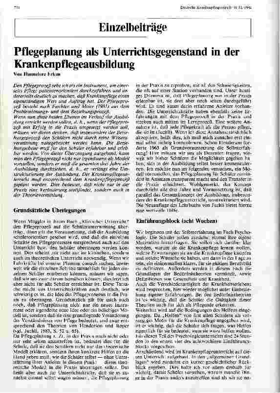 Vorschauseite 1: Pflegeplanung als Unterrichtsgegenstand in der Krankenpflegeausbildung