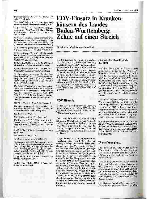 Vorschauseite 1: EDV-Einsatz in Krankenhäusern des Landes Baden-Württemberg: Zehne auf einen Streich
