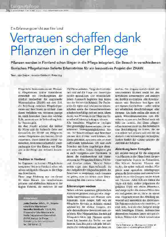 Vorschauseite 1: Vertrauen schaffen dank Pflanzen in der Pflege