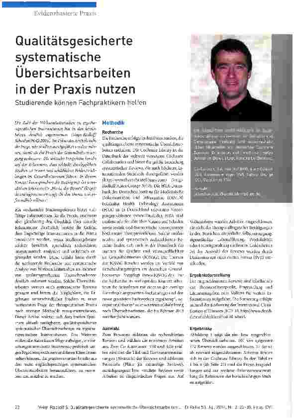Vorschauseite 1: Qualitätsgesicherte systematische Übersichtsarbeiten in der Praxis nutzen