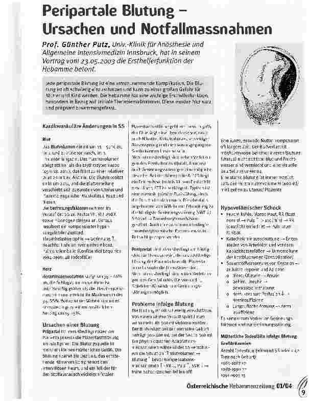Vorschauseite 1: Peripartale Blutung - Ursachen und Notfallmassnahmen