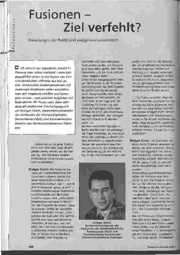 Vorschauseite 1: Fusionen - Ziel verfehlt? Erwartungen der Politik sind weitgehend unrealistisch