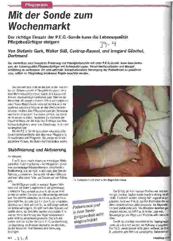 Vorschauseite 1: Mit der Sonde zum Wochenmarkt Der richtige Einsatz der PEG-Sonde kann die Lebensqualität Pflegebedürftiger steigern