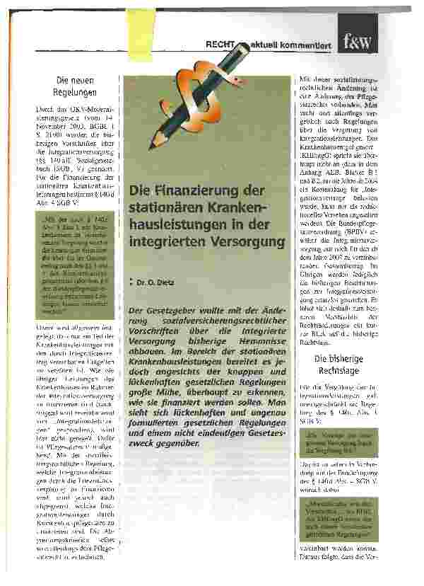 Vorschauseite 1: Die Finanzierung der stationären Krankenhausleistungen in der integrierten Versorgung