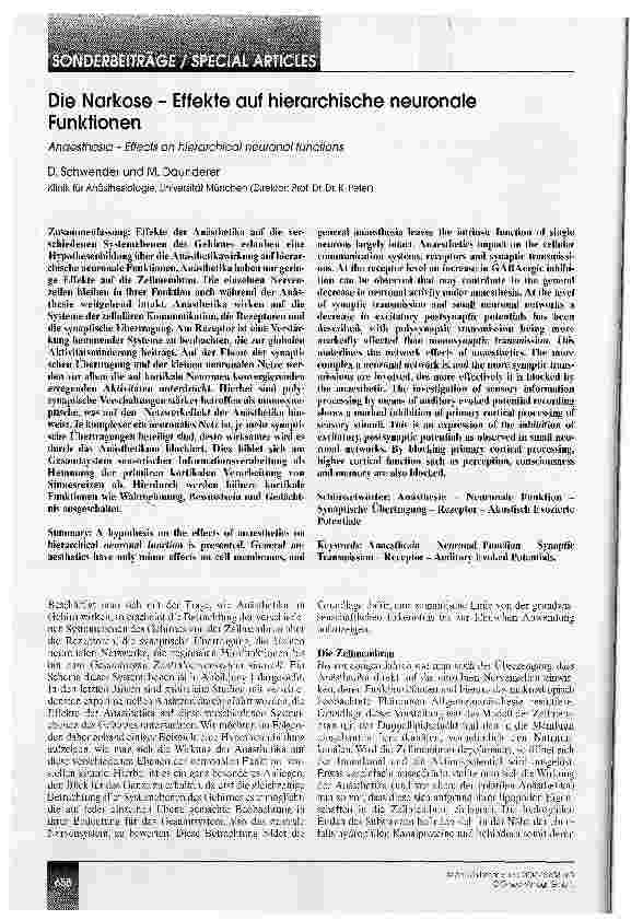 Vorschauseite 1: Die Narkose - Effekte auf hierarchische neuronale Funktionen