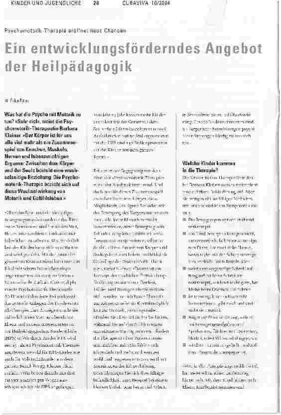 Vorschauseite 1: Ein entwicklungsförderndes Angebot der HeilpädagogikPsychomotorik-Therapie eröffnet neue Chancen