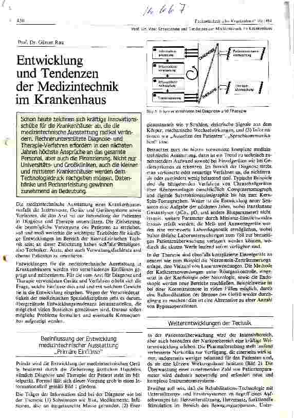 Vorschauseite 1: Entwicklung und Tendenzen der Medizintechnik im Krankenhaus