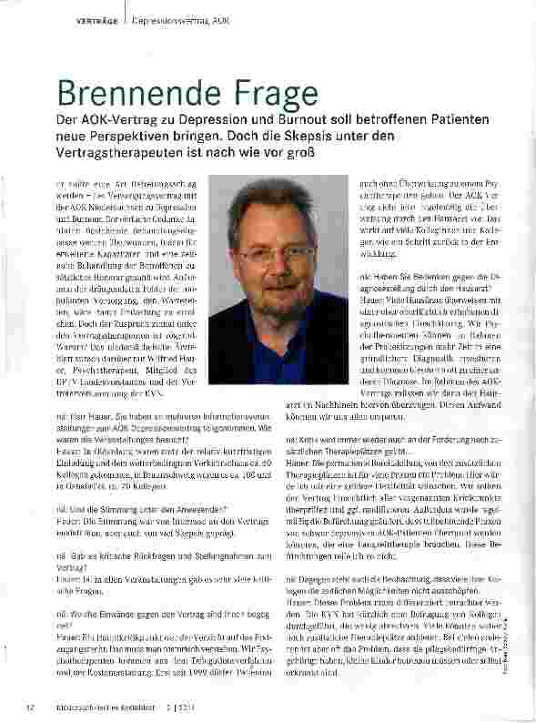 Vorschauseite 1: VERTRÄGE Depressionsvertrag AOKBrennende Frage