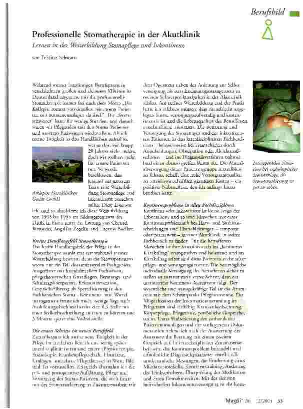 Vorschauseite 1: Professionelle Stomatherapie in der AkutklinikLernen in der Weiterbildung Stomapflege und Inkontinenz