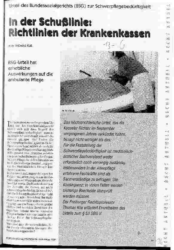 Vorschauseite 1: In der Schußlinie: Richtlinien der Krankenkassen Urteil des BundesSozialGerichts zur Schwerpflegebedürftigkeit