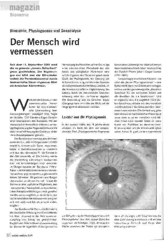 Vorschauseite 1: Der Mensch wird vermessenBiometrie, Physiognomie und Genanalyse