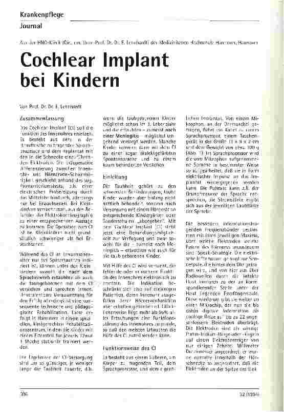 Vorschauseite 1: Cochlear Implant bei Kindern