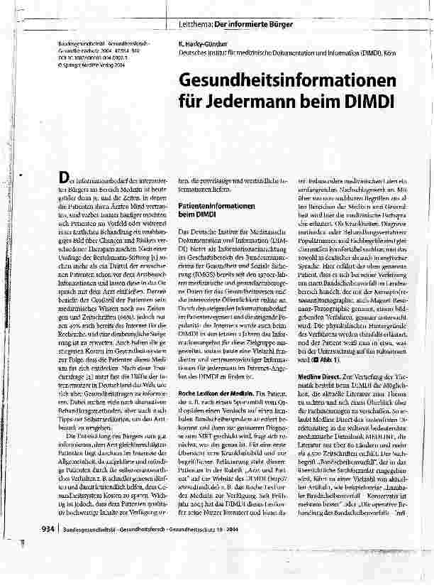 Vorschauseite 1: Gesundheitsinformationen für Jedermann beim DIMDI