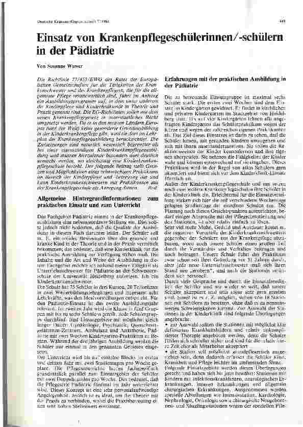 Vorschauseite 1: Einsatz von Krankenpflegeschülerinnen/-schülern in der Pädiatrie