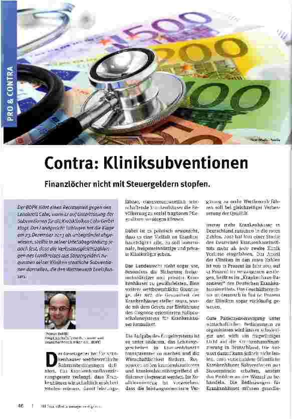 Vorschauseite 1: Contra: Kliniksubventionen