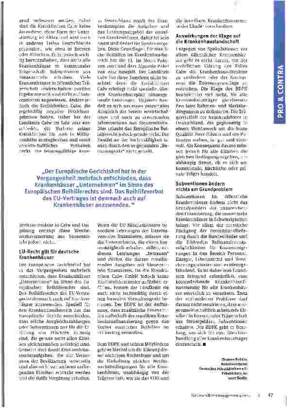 Vorschauseite 2: Contra: Kliniksubventionen