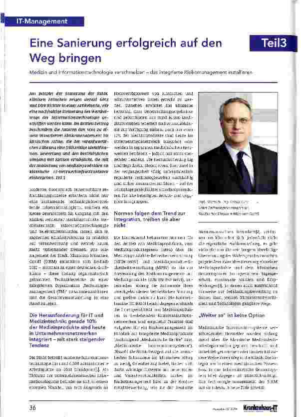 Vorschauseite 1: Eine Sanierung erfolgreich auf den Weg bringen Medizin und Informationstechnologie verschmelzen - das integrierte Risikomanagement installieren Teil3
