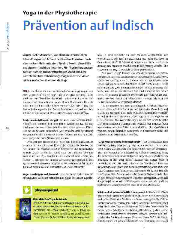 Vorschauseite 1: Yoga in der PhysiotherapiePrävention auf Indisch