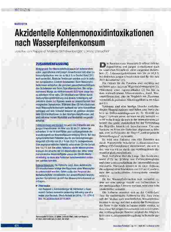 Vorschauseite 1: Akzidenteile Kohlenmonoxidintoxikationen nach Wasserpfeifenkonsum