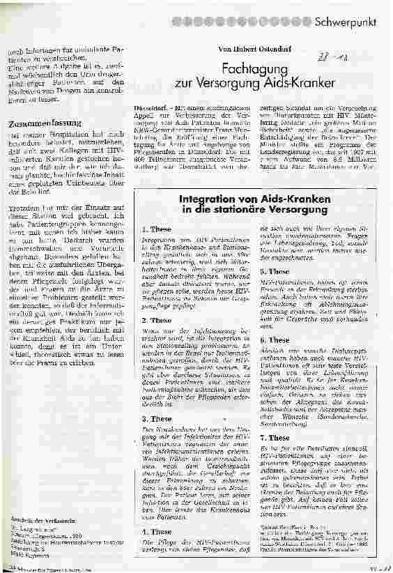 Vorschauseite 1: Fachtagung zur Versorgung Aids-Kranker