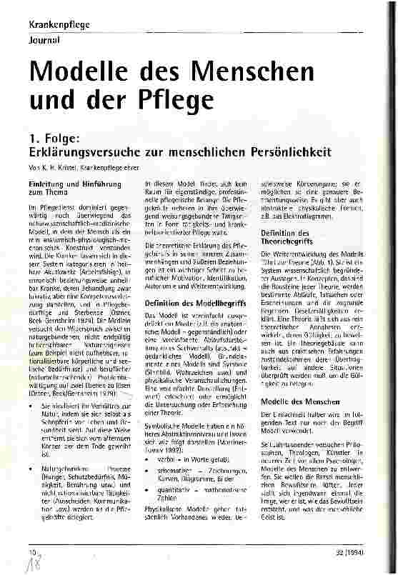 Vorschauseite 1: Modelle des Menschen und der Pflege 1. Folge: Erklärungsversuche zur menschlichen Persönlichkeit
