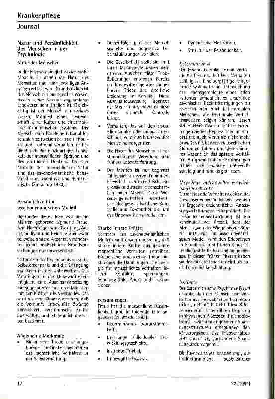 Vorschauseite 3: Modelle des Menschen und der Pflege 1. Folge: Erklärungsversuche zur menschlichen Persönlichkeit