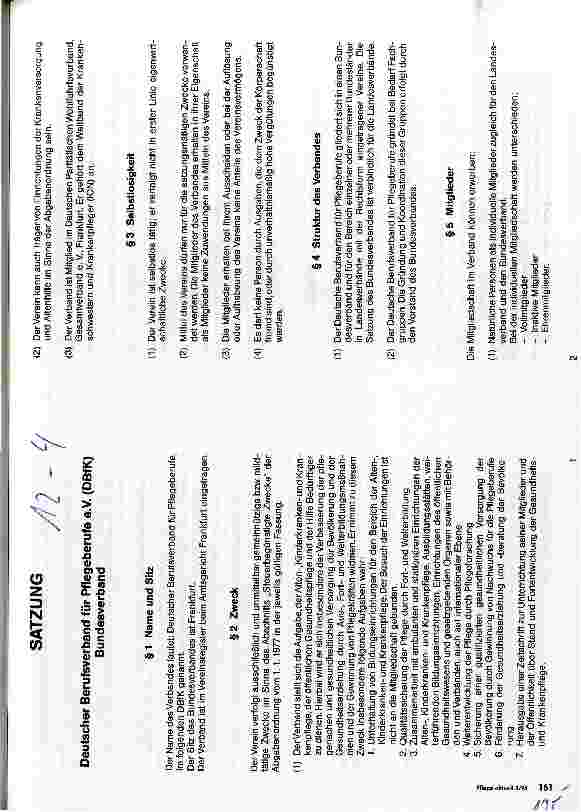 Vorschauseite 1: Satzung Deutscher Berufsverband für Pflegeberufe e.V. (DBfK) Bundesverband
