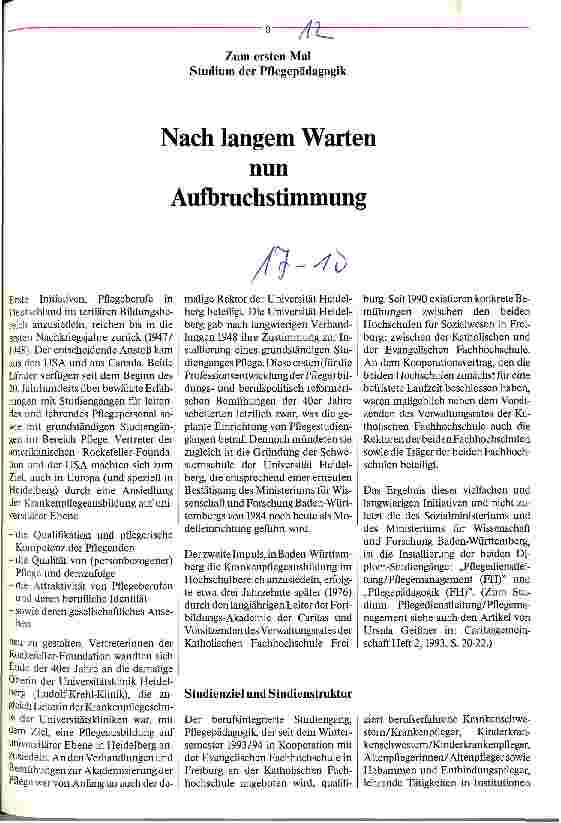 Vorschauseite 1: Nach langem Warten nun Aufbruchstimmung Zum ersten Mal Studium der Pflegepädagogik