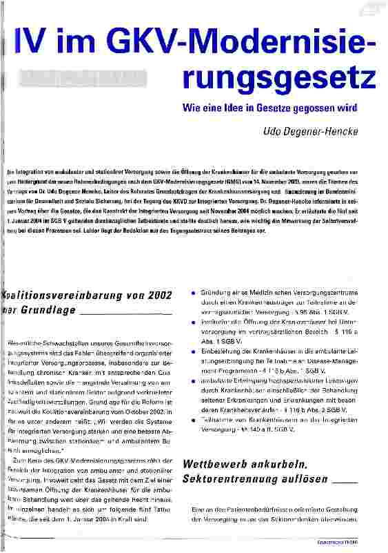 Vorschauseite 1: IV im GKV-ModernisierungsgesetzWie eine Idee in Gesetze gegossen wird