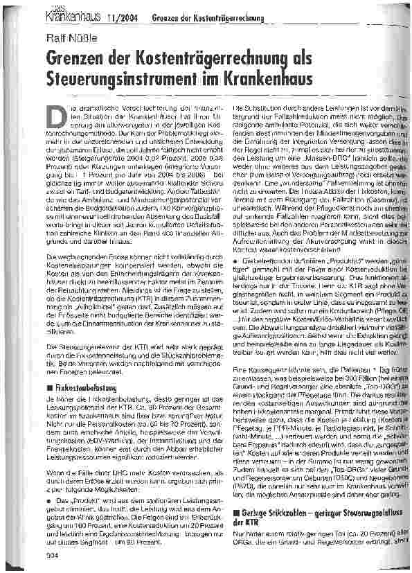 Vorschauseite 1: Grenzen der Kostenträgerrechnung als Steuerungsinstrument im Krankenhaus