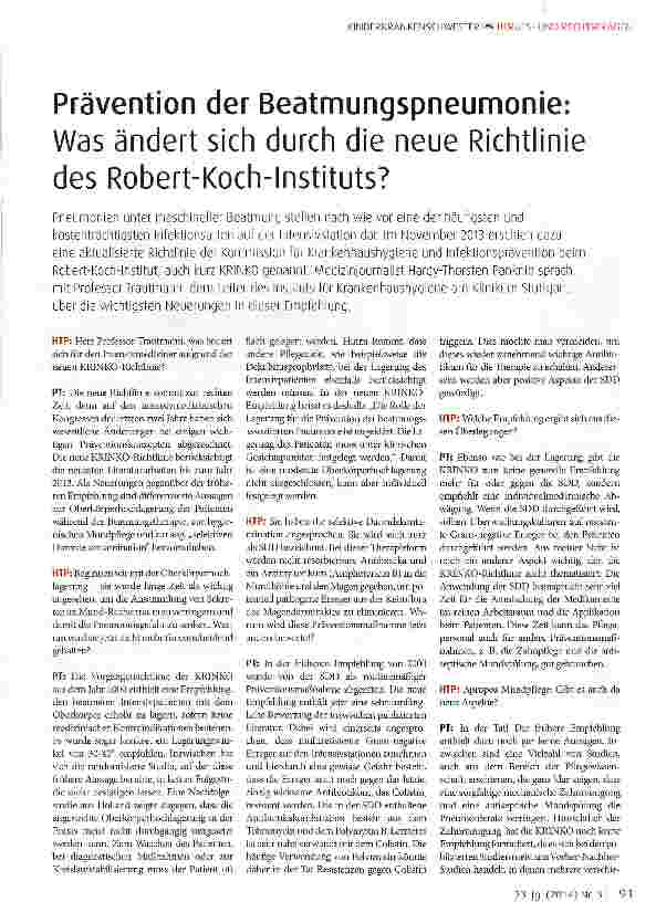 Vorschauseite 1: Prävention der Beatmungspneumonie: Was ändert sich durch die neue Richtlinie des Robert-Koch-Instituts?