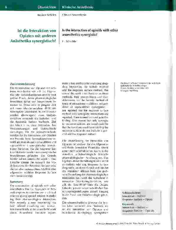 Vorschauseite 1: Ist die Interaktion von Opiaten mit anderen Anästhetika synergistisch?