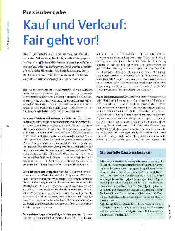 Vorschauseite 1: Praxisübergabe Kauf und Verkauf: Fair geht vor!