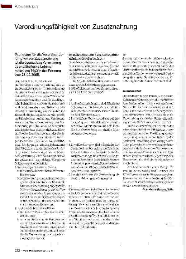 Vorschauseite 1: Verordnungsfähigkeit von Zusatznahrung