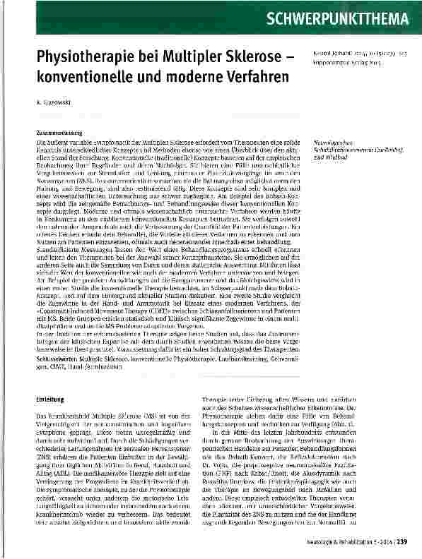 Vorschauseite 1: Physiotherapie bei Multipler Sklerose -konventionelle und moderne Verfahren