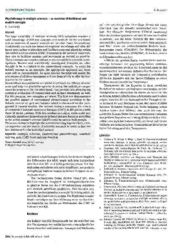 Vorschauseite 6: Physiotherapie bei Multipler Sklerose -konventionelle und moderne Verfahren