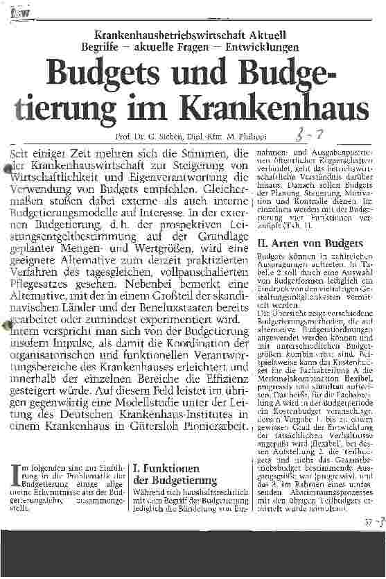 Vorschauseite 1: Budgets und Budgetierung im Krankenhaus Krankenhausbetriebswirtschaft Aktuell