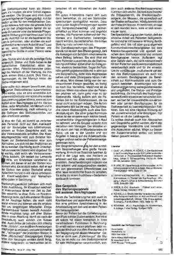 Vorschauseite 4: Die Bedeutung des Gespräches in der zwischenmenschlichen Beziehung auf der Station; 1. Teil
