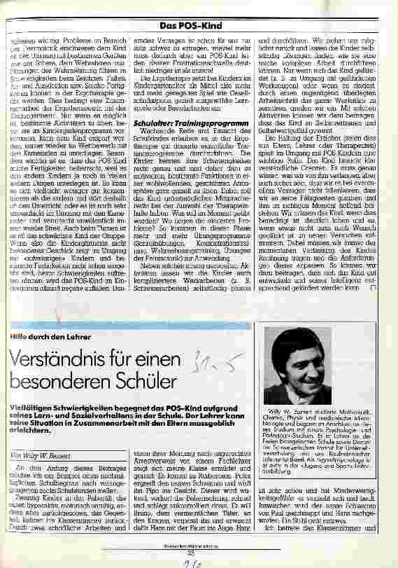 Vorschauseite 1: Verständnis für einen besonderen Schüler Hilfe durch den Lehrer POS