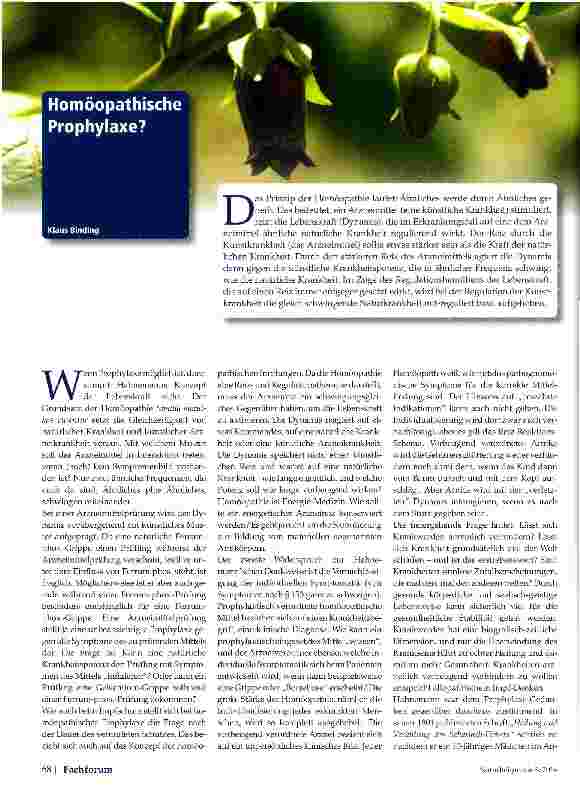 Vorschauseite 1: Homöopathische Prophylaxe?