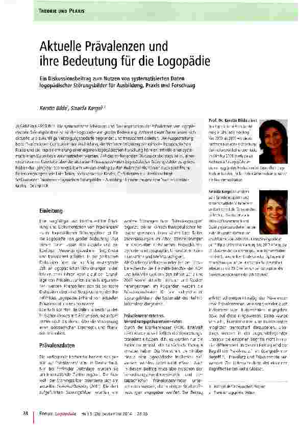 Vorschauseite 1: Aktuelle Prävalenzen und ihre Bedeutung für die Logopädie
