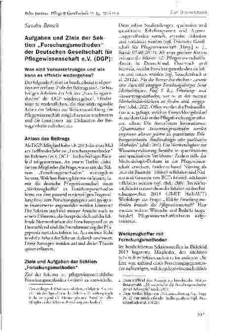 Vorschauseite 1: Aufgaben und Ziele der Sektion „Forschungsmethoden der Deutschen Gesellschaft für Pflegewissenschaft e.V. (DGP): Was sind Voraussetzungen und wie kann es effektiv weitergehen?