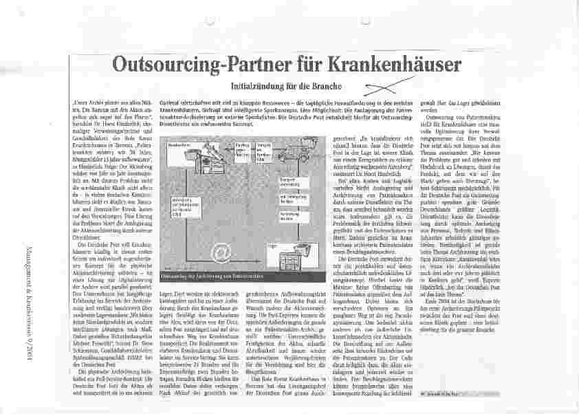 Vorschauseite 1: Outsourcing-Partner für KrankenhäuserInitialzündung für die Branche