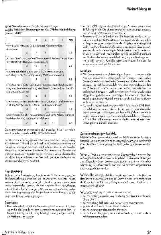 Vorschauseite 5: Warum - Wieso - Weshalb - DVE-Fachweiterbildung für Ergotherapeutlnnen?Evaluation des ersten Ausbildungsabschnitts (Basisstufe - 9 Monate) im Kontaktstudium DVE-Fachweiterbildung…