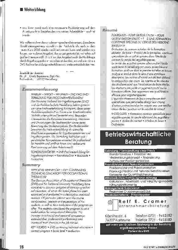Vorschauseite 6: Warum - Wieso - Weshalb - DVE-Fachweiterbildung für Ergotherapeutlnnen?Evaluation des ersten Ausbildungsabschnitts (Basisstufe - 9 Monate) im Kontaktstudium DVE-Fachweiterbildung…