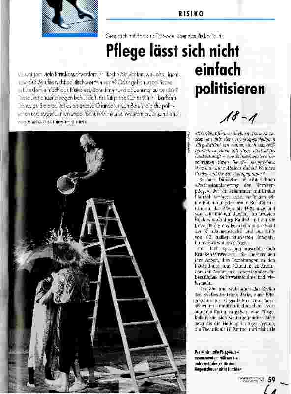 Vorschauseite 1: Pflege läßt sich nicht einfach politisieren Gespräch mit Barbara Dätwyler über das Risiko Politik