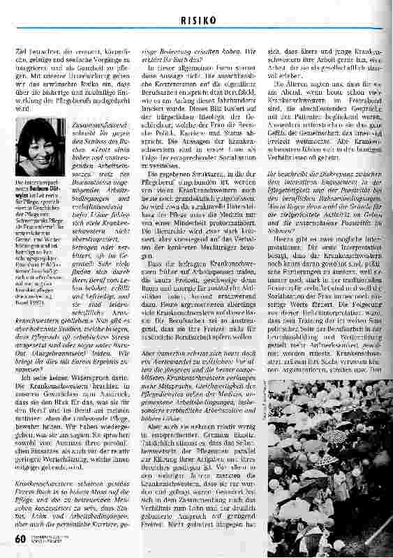 Vorschauseite 2: Pflege läßt sich nicht einfach politisieren Gespräch mit Barbara Dätwyler über das Risiko Politik
