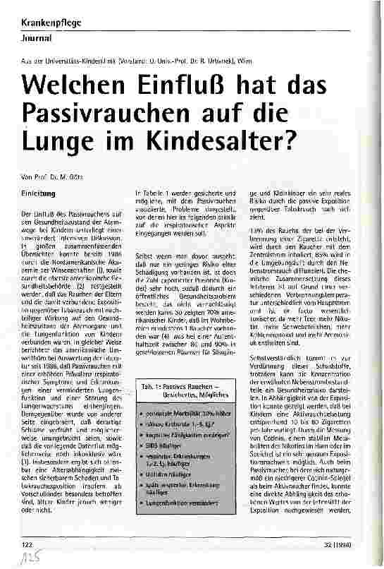 Vorschauseite 1: Welchen Einfluß hat das Passivrauchen auf die Lunge im Kindesalter?