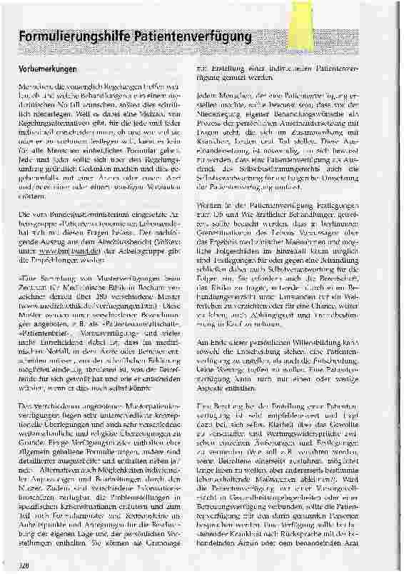 Vorschauseite 1: Formulierungshilfe Patientenverfügung